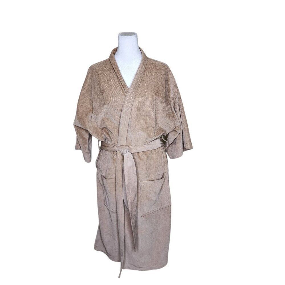 VIntage 70s Velour Bathrobe Pockets Mens One Size Beige